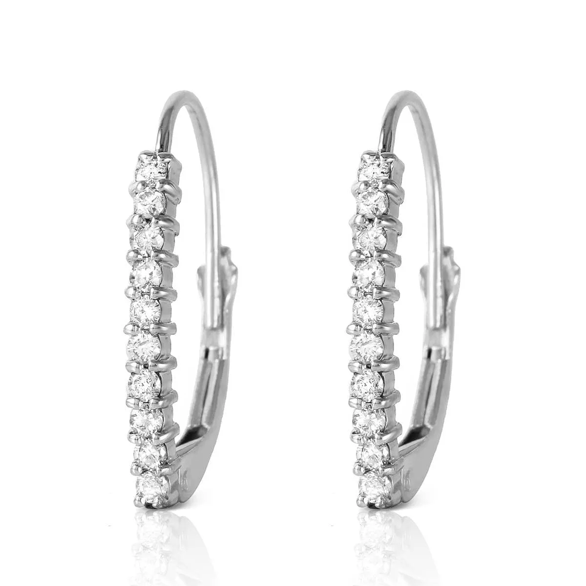 0.3 Carat 14K Solid White Gold Leverback Earrings Natural Diamond