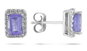 1 1/5 Carat Tanzanite And Diamond Earrings In 14K White Gold