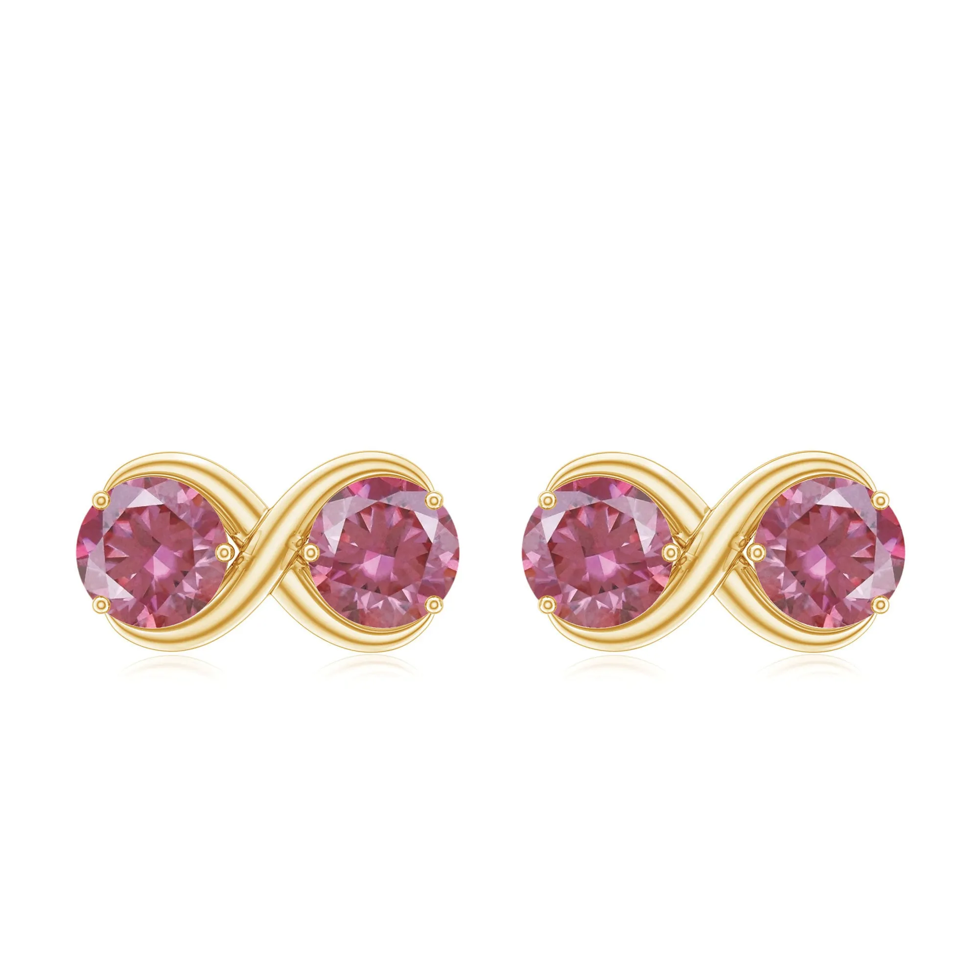 1 CT Simple Pink Tourmaline Two Stone Infinity Stud Earrings