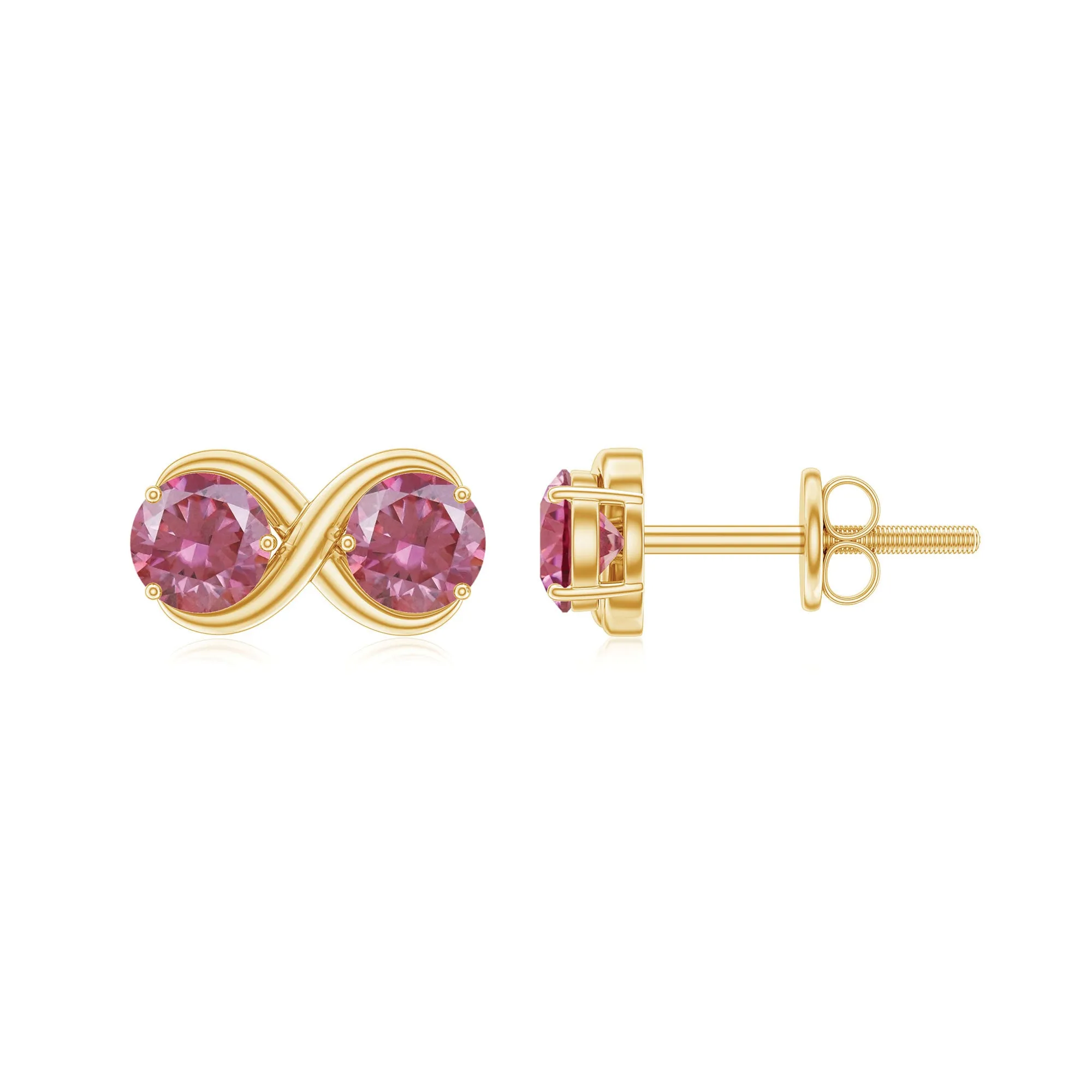 1 CT Simple Pink Tourmaline Two Stone Infinity Stud Earrings