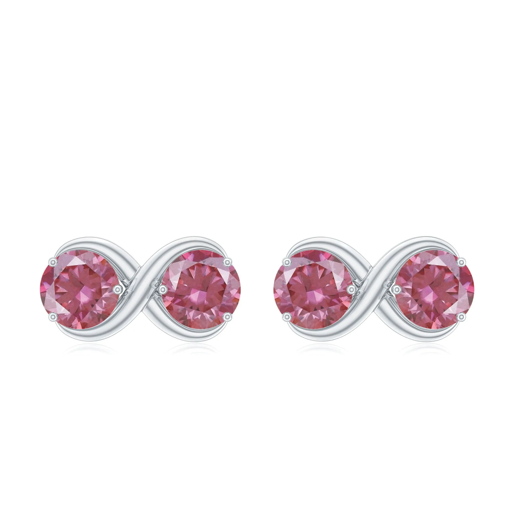 1 CT Simple Pink Tourmaline Two Stone Infinity Stud Earrings