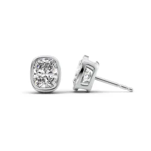 1 CTW Bezel Stud Earrings Set With Elongated Cushion Lab Diamonds