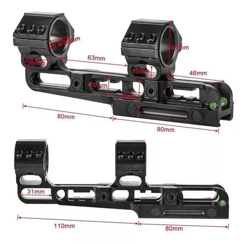 1 PIECE PICATINNY MOUNT, 1"/30MM W/ BUBBLE LEVEL