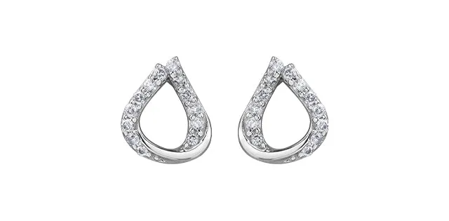 10K White Gold Diamond Teardrop Shaped Stud Earrings