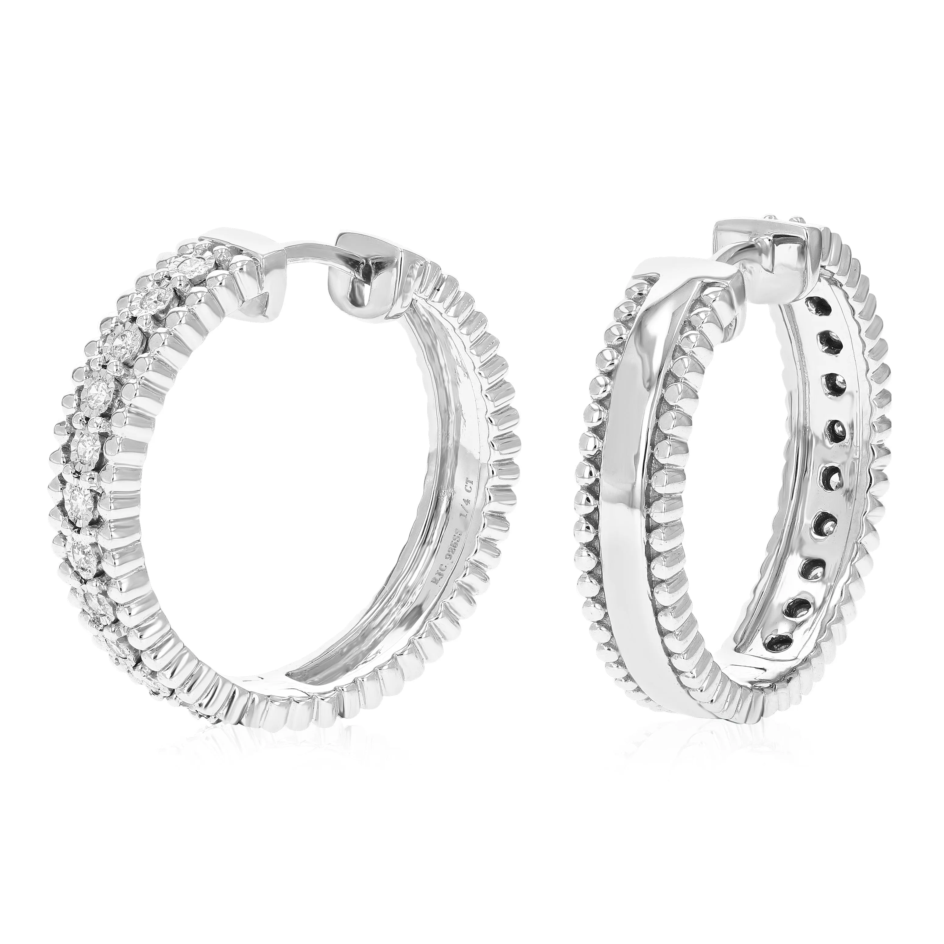 1/4 cttw Lab Grown Diamond Milgrain Hoop Earring Sterling Silver