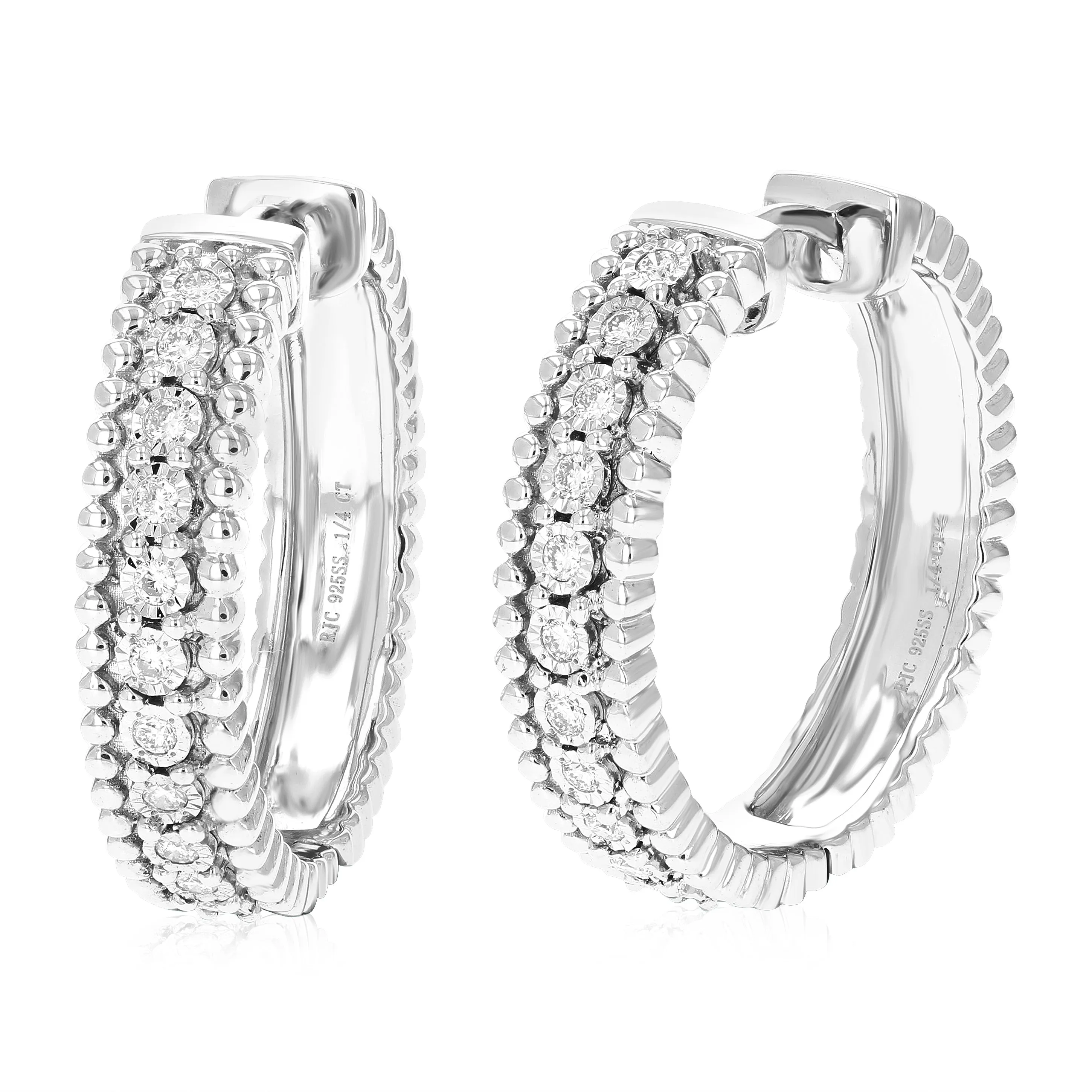 1/4 cttw Lab Grown Diamond Milgrain Hoop Earring Sterling Silver