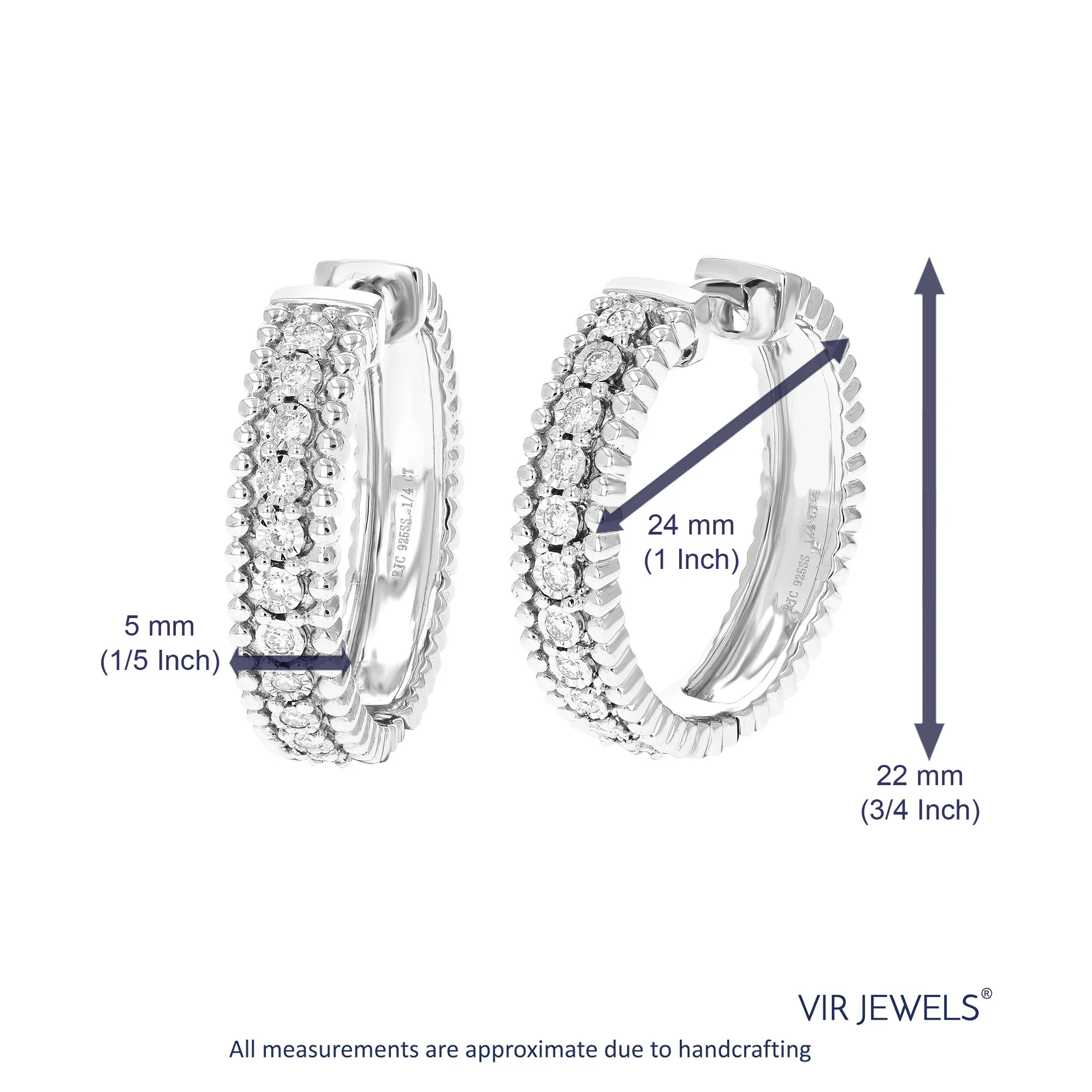 1/4 cttw Lab Grown Diamond Milgrain Hoop Earring Sterling Silver