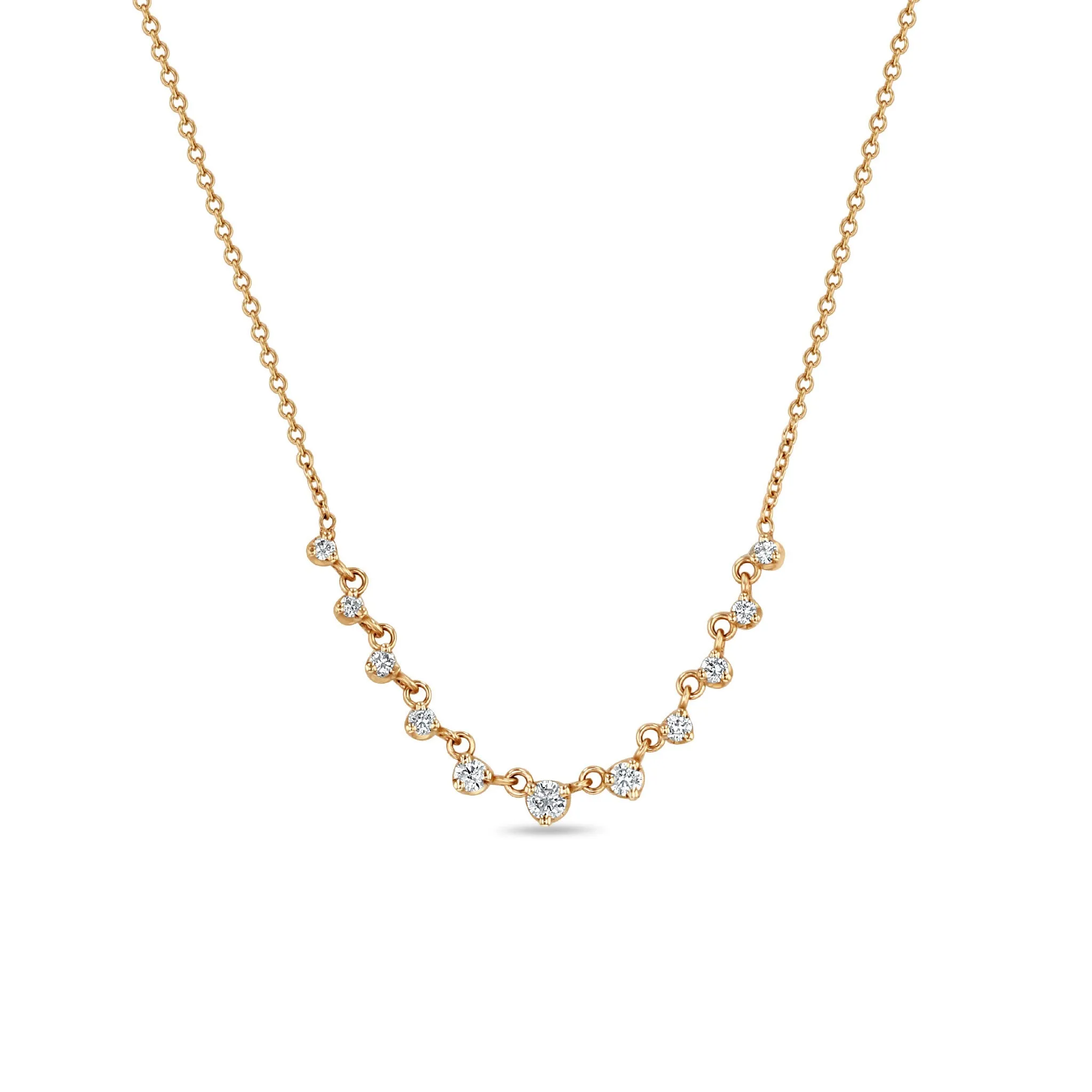 14k 11 Linked Graduated Prong Diamond Necklace