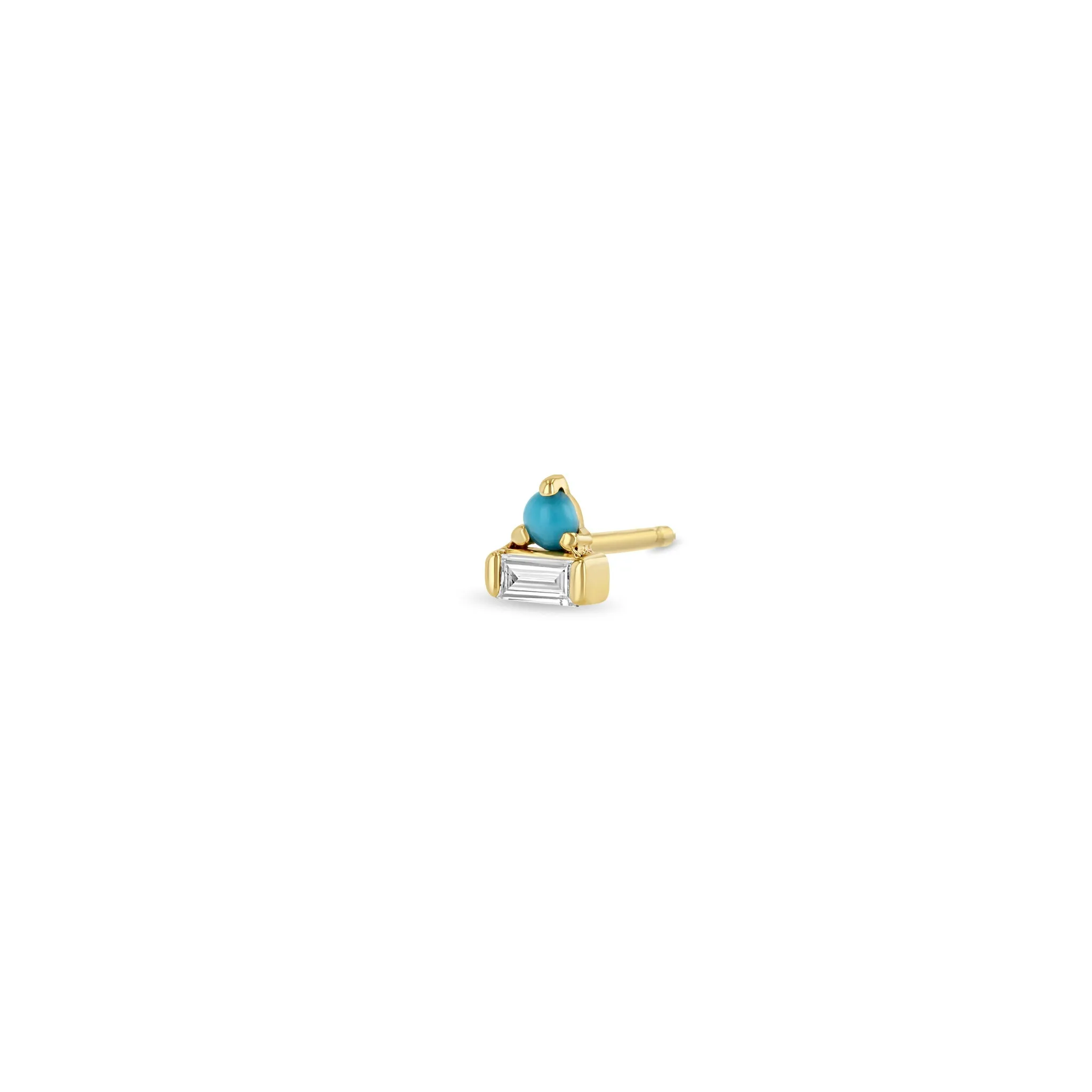 14k Baguette Diamond & Prong Turquoise Stacked Studs