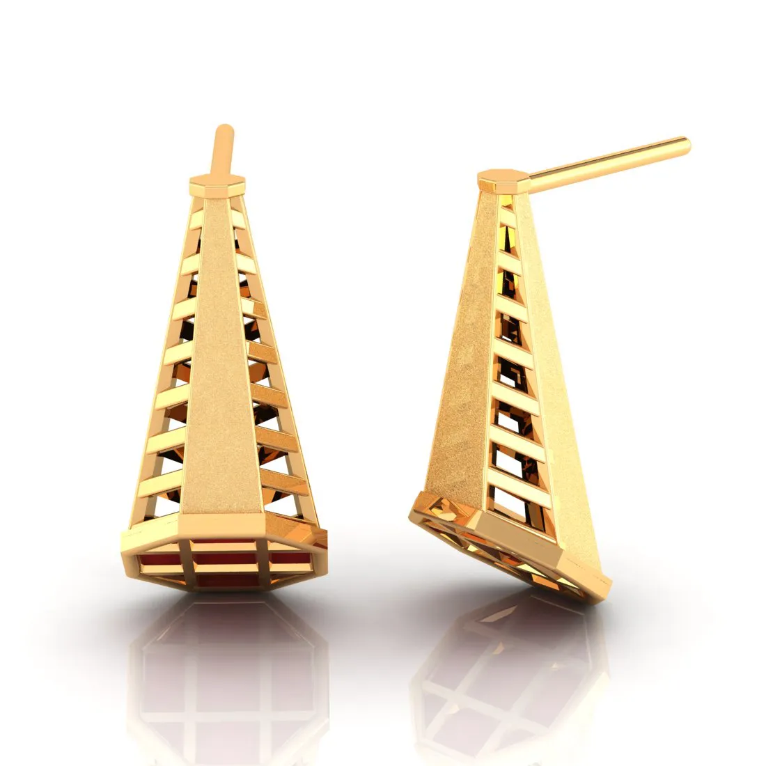 14k Beautiful Gold Earrings With Reddish Hue In A Conical Shape