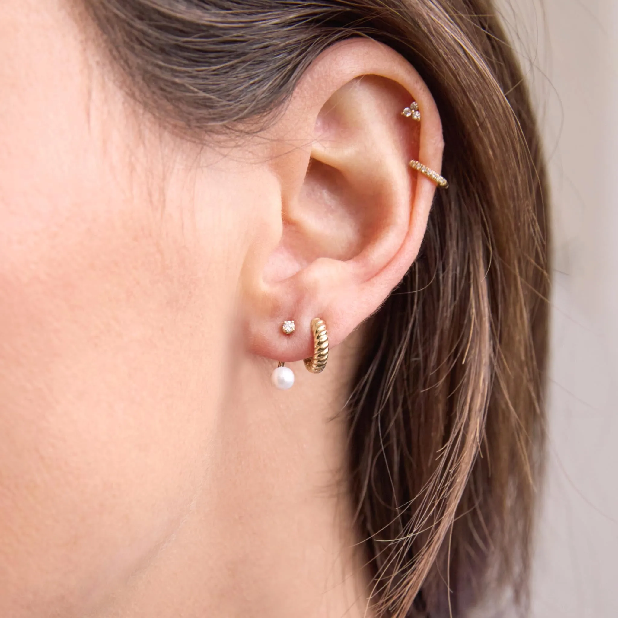 14k Diamond Stud with Pearl Jacket Earrings