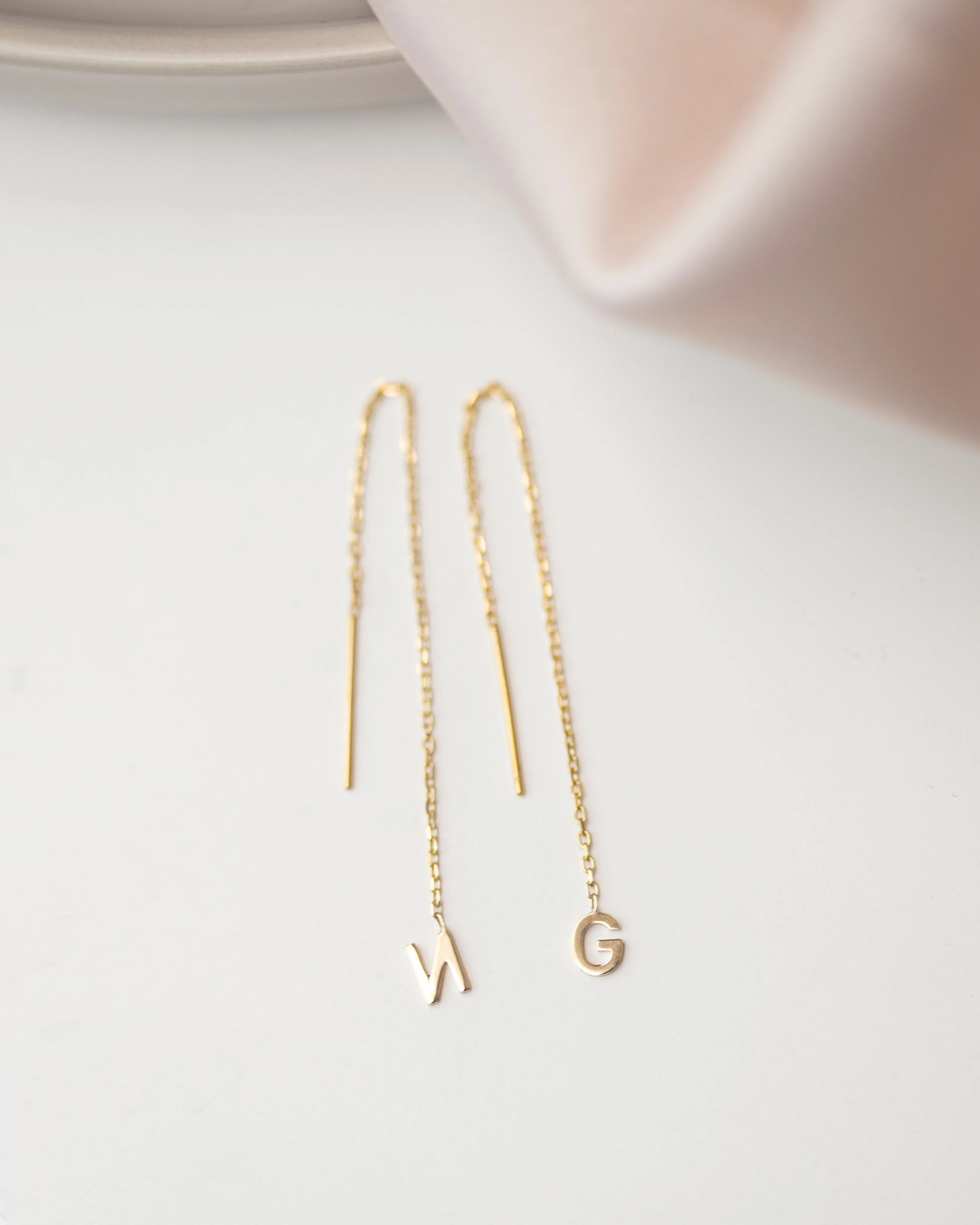 14K Initial Threader Earring