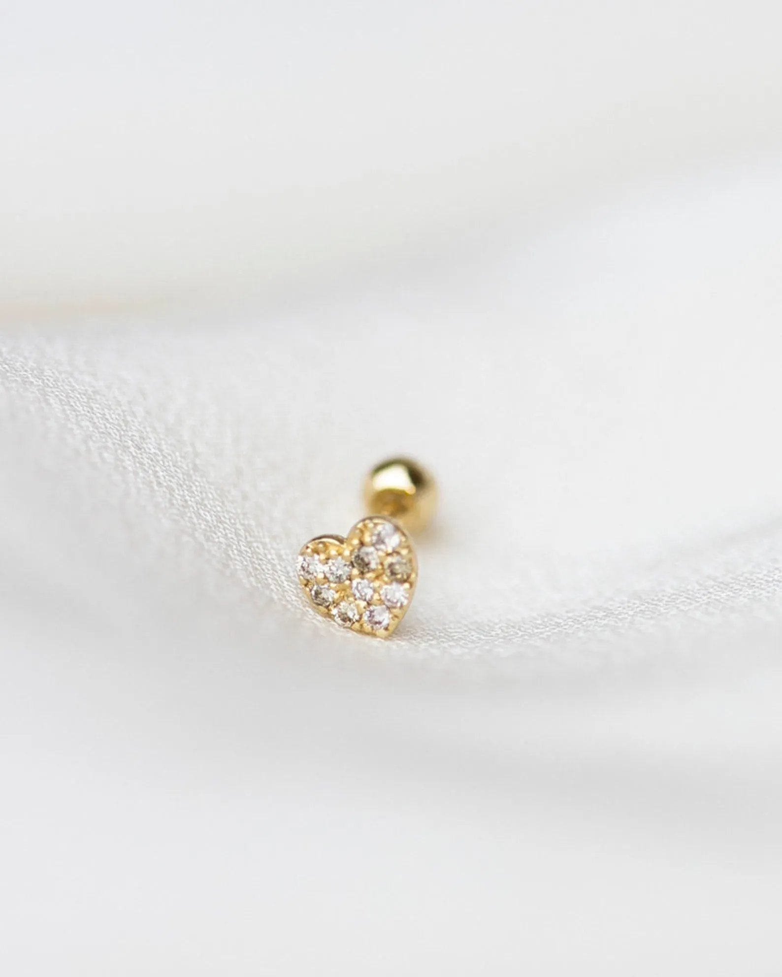 14k Mini Diamond heart Barbell Ear Stud