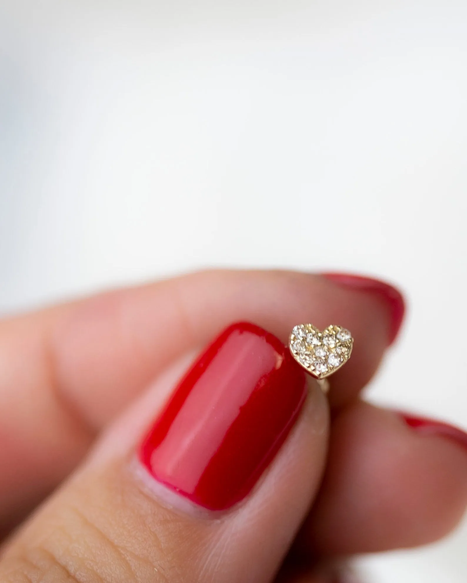 14k Mini Diamond heart Barbell Ear Stud