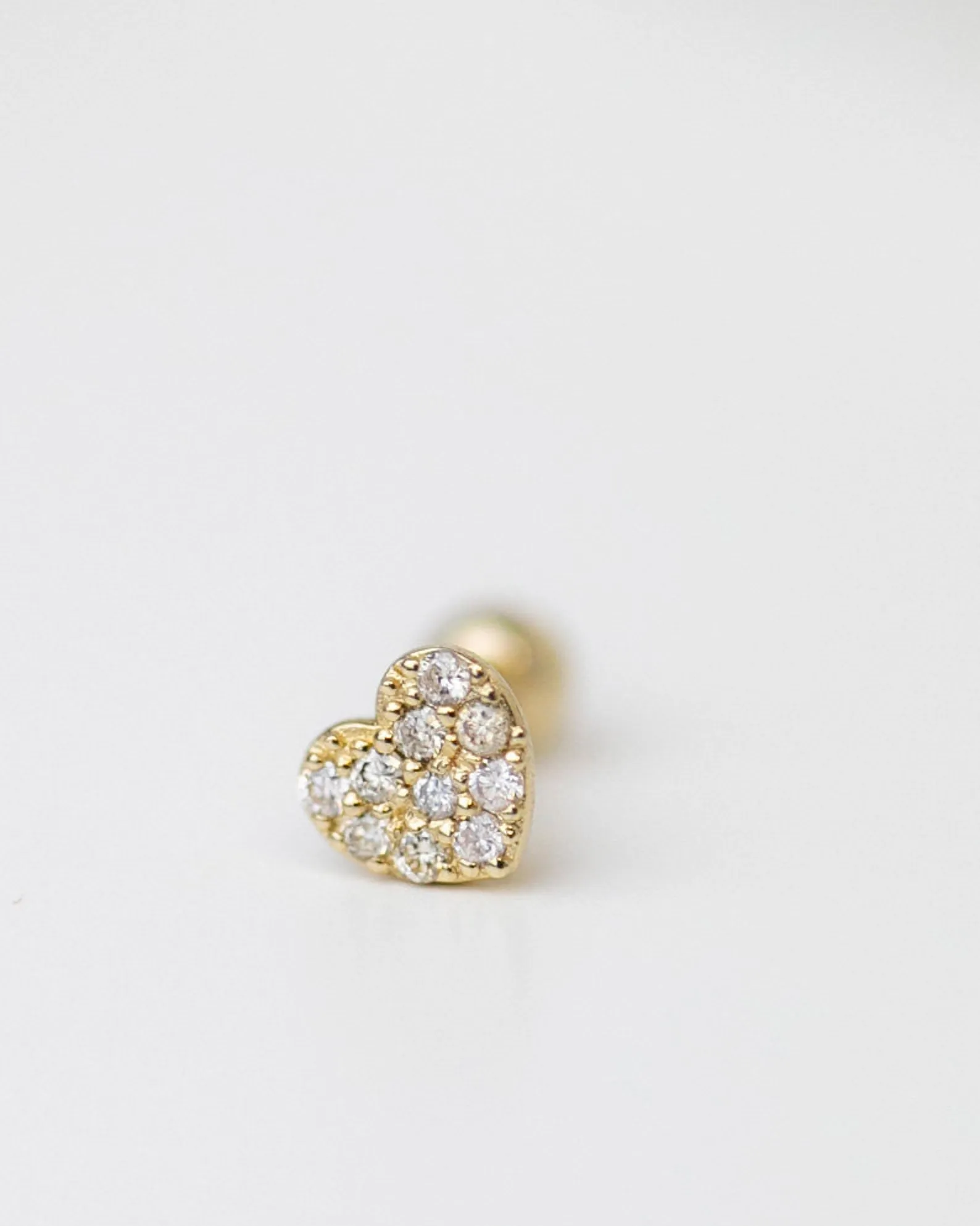 14k Mini Diamond heart Barbell Ear Stud