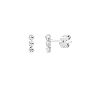 14K Solid White Gold And 1/15 Ctw Natural Diamond Trio Stud Earrings