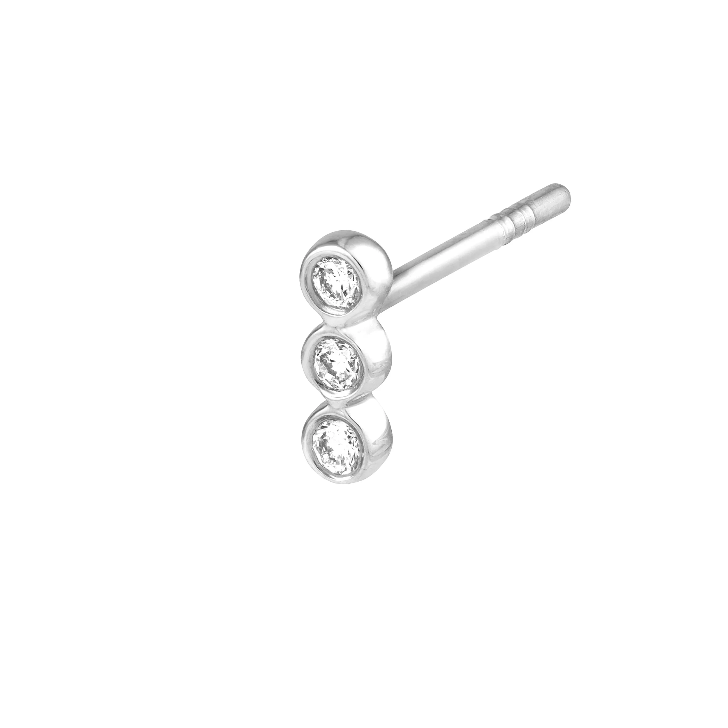 14K Solid White Gold And 1/15 Ctw Natural Diamond Trio Stud Earrings