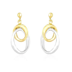 14k Two-Tone Gold Drop Earrings with Interlaced Oval Sections