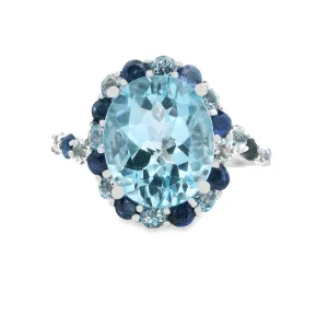 14k White Gold Aquamarine and Blue Topaz Ring