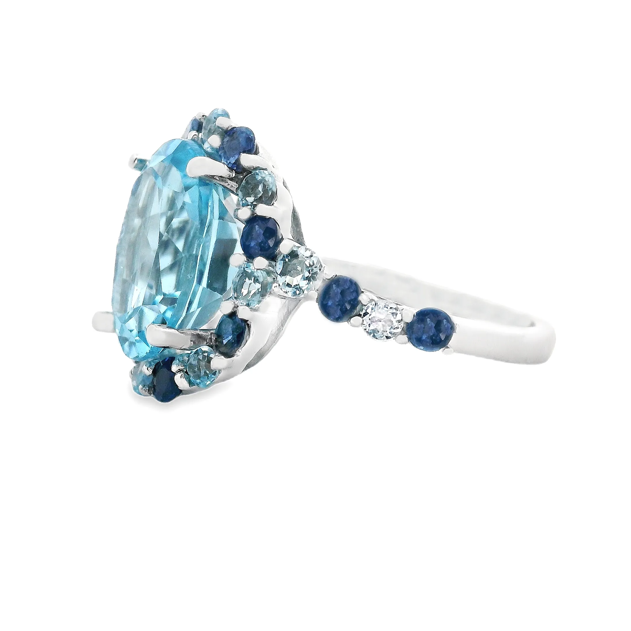 14k White Gold Aquamarine and Blue Topaz Ring