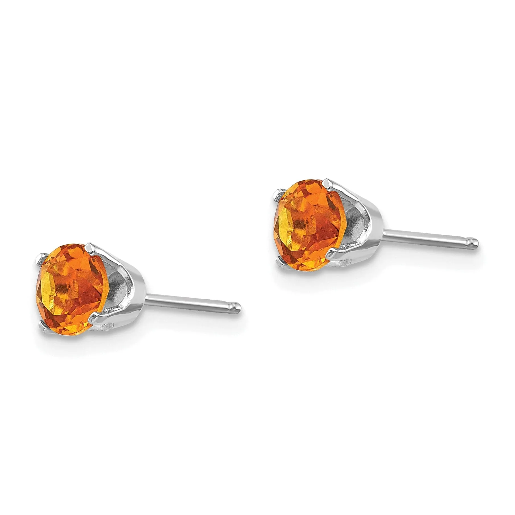 14k White Gold Round Citrine Birthstone Earrings