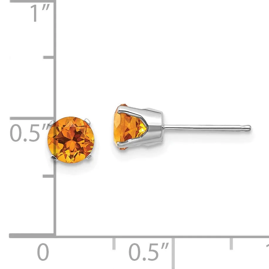 14k White Gold Round Citrine Birthstone Earrings