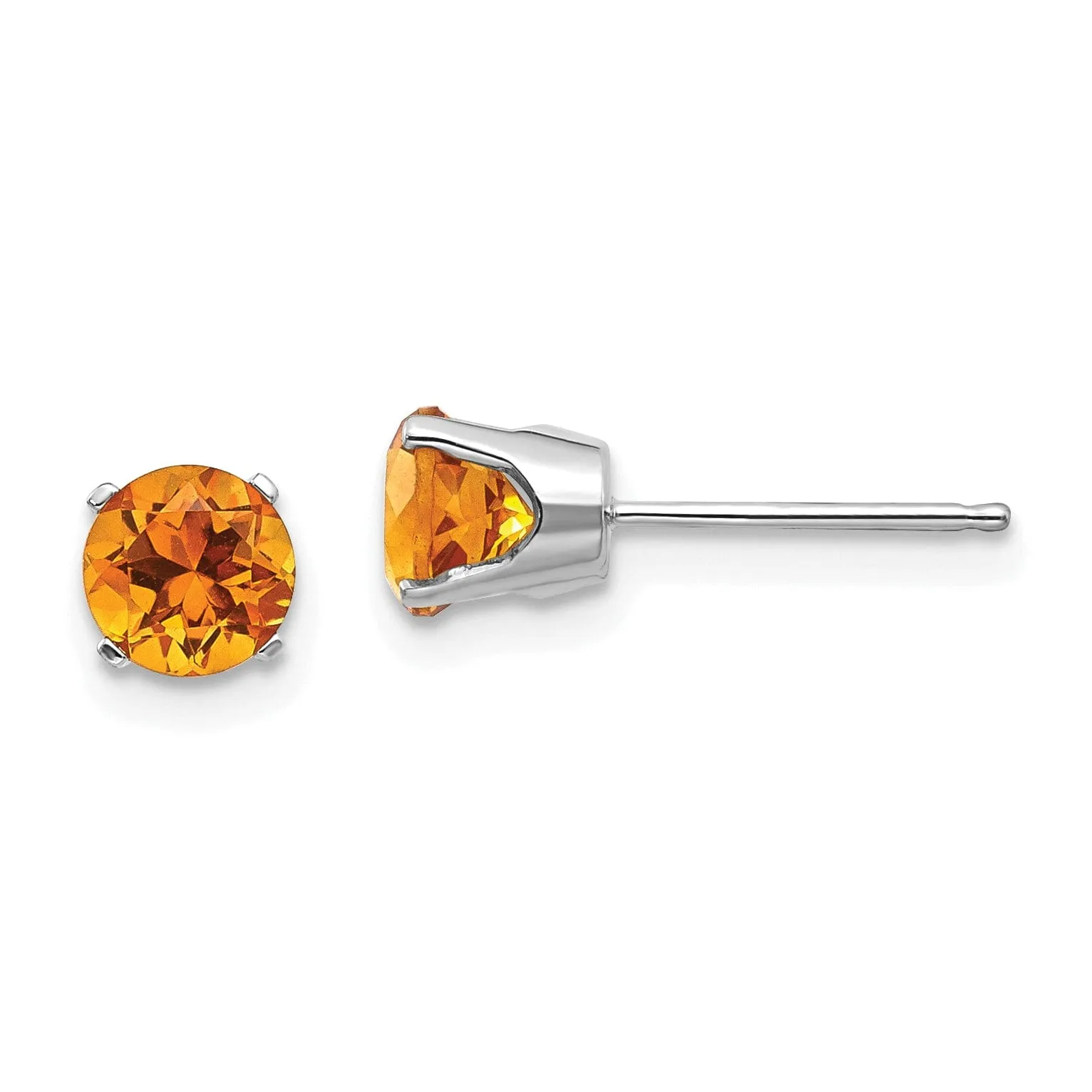 14k White Gold Round Citrine Birthstone Earrings