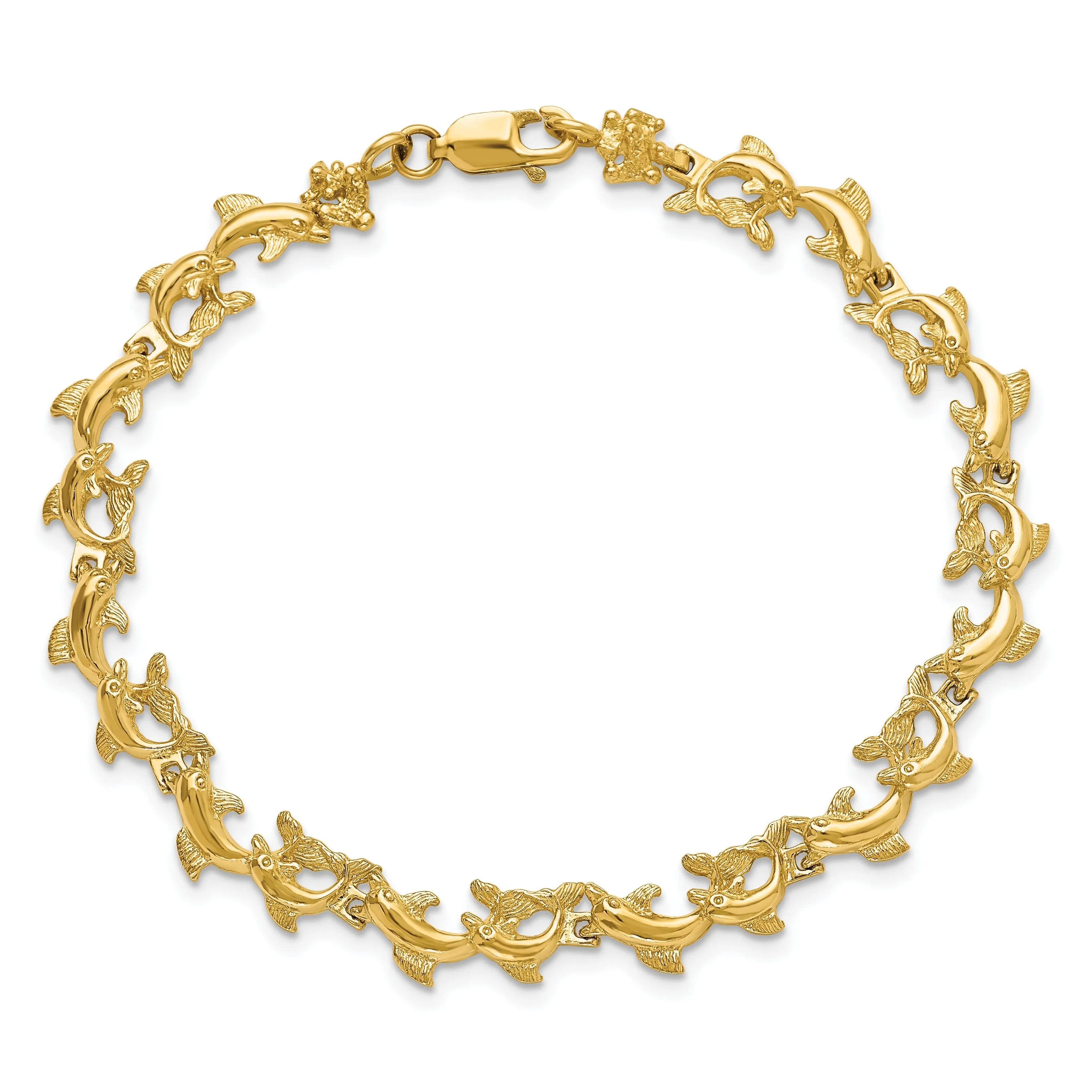 14k Yellow Gold Dolphin Bracelet - 7.25 inch, 6.22-mm wide