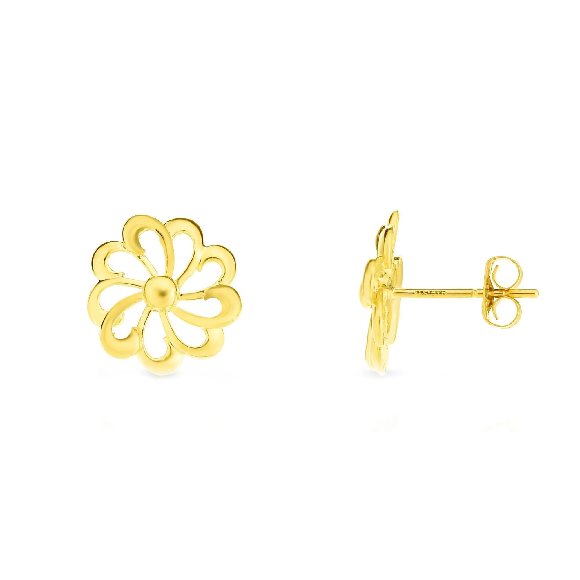 14k Yellow Gold Flower Stud Earrings