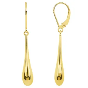 14k Yellow Gold Plain and Simple Teardrop Dangle Drop Earrings, 6mm