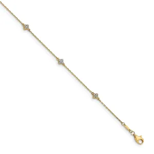 14k Yellow Gold Polished C.Z Flower Anklet