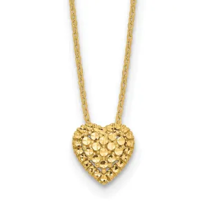 14k Yellow Gold Polished Diamond Cut Finish Fancy Design Heart Slide Pendant in a 18-inch Cable Chain Necklace Set