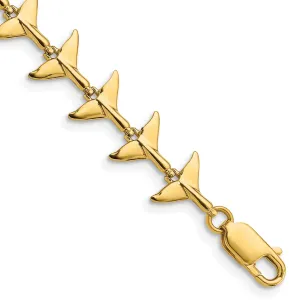 14k Yellow Gold Whale Tail Bracelet, 7-inch, 11.74 Wide