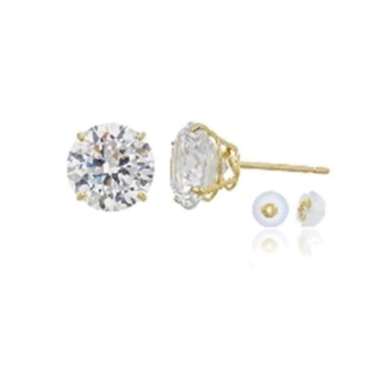 14KT Yellow Gold 6MM Round Cubic Zirconia Stud Earrings