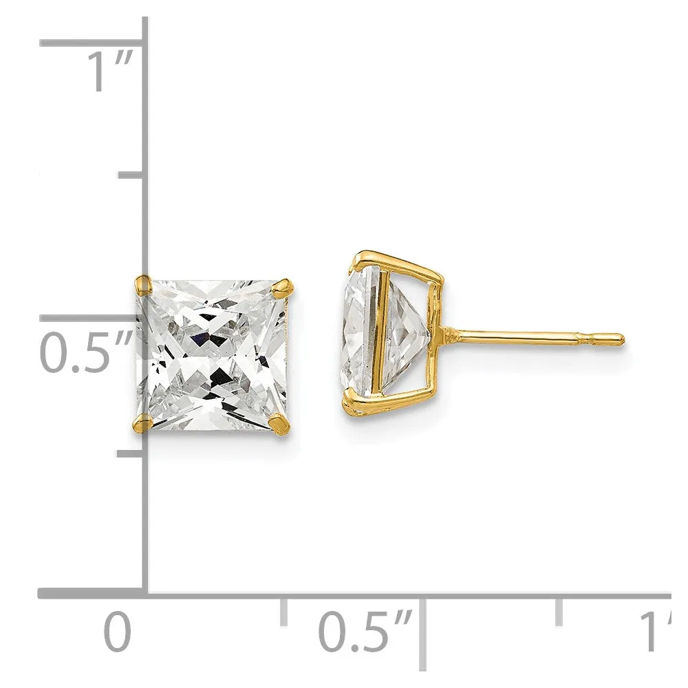 14KT Yellow Gold 7MM Square Cubic Zirconia Stud Earrings