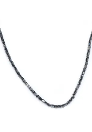 14KWG Black Diamond Rondelle Bead Necklace | 15.5"