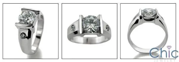 1.5 Round Cubic Zirconia Channel Engagement Cz Ring 14k White Gold