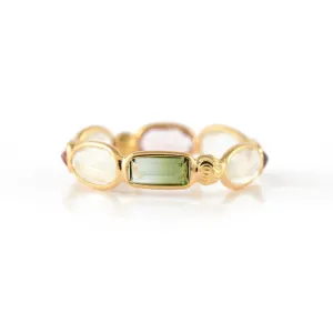 18K Gold Tourmaline And Rainbow Moonstone Eternity Band