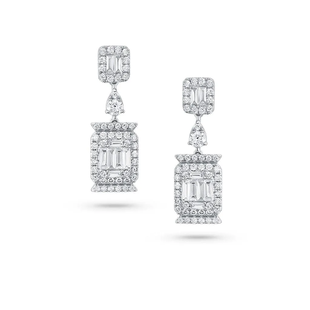 18k White Gold Diamond Modern Drop Earrings