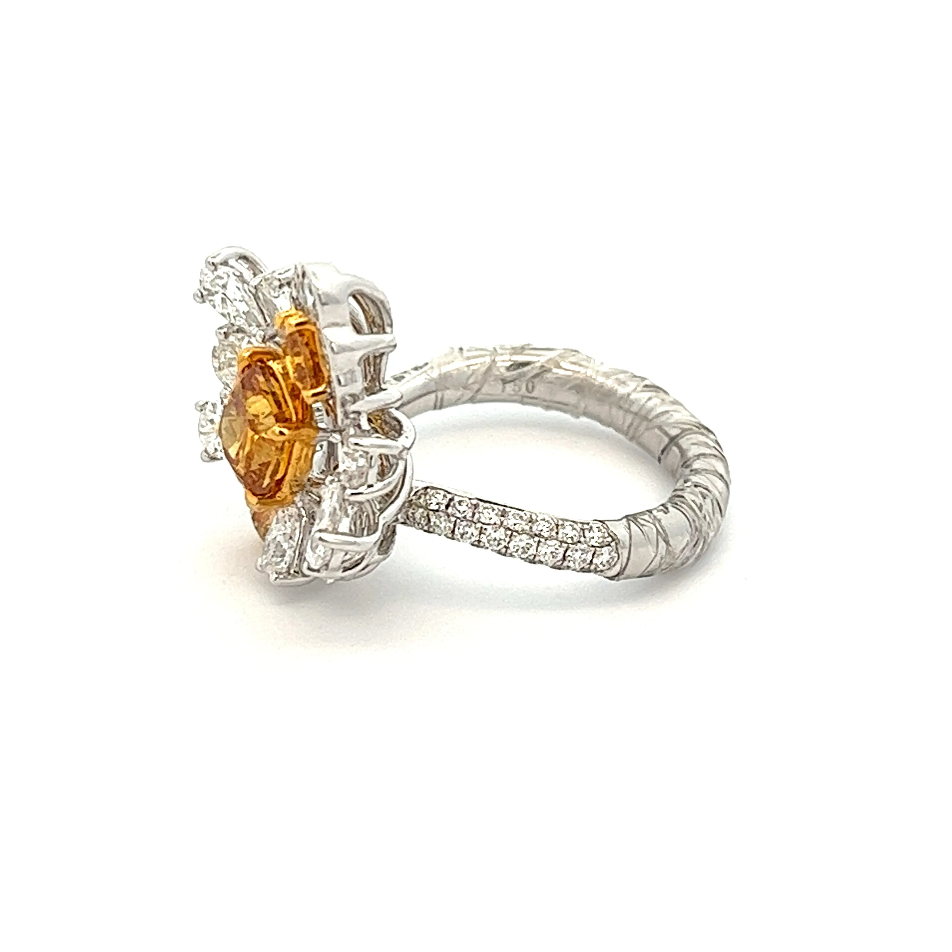 18k White Gold Fancy Orange Diamond Flower Ring