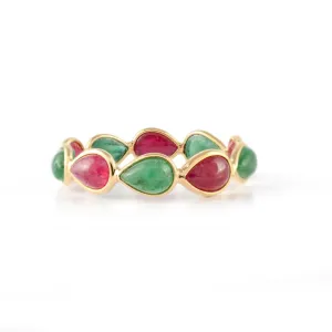 18K Yellow Gold Ruby & Emerald Eternity Band