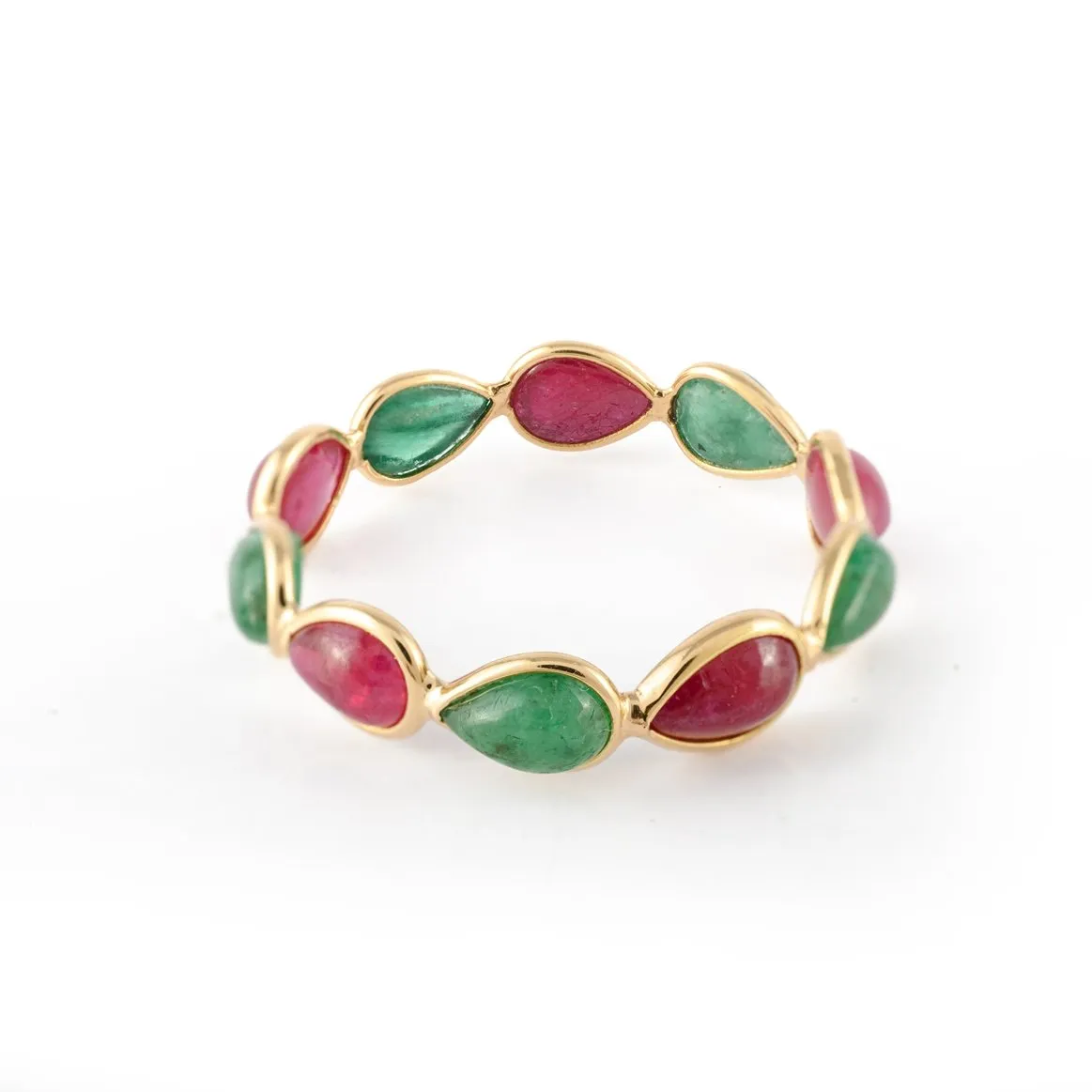 18K Yellow Gold Ruby & Emerald Eternity Band