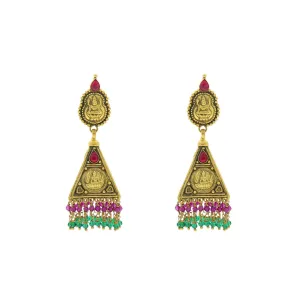 22K Yellow Gold Laxmi Earrings W/ Emerald & Ruby