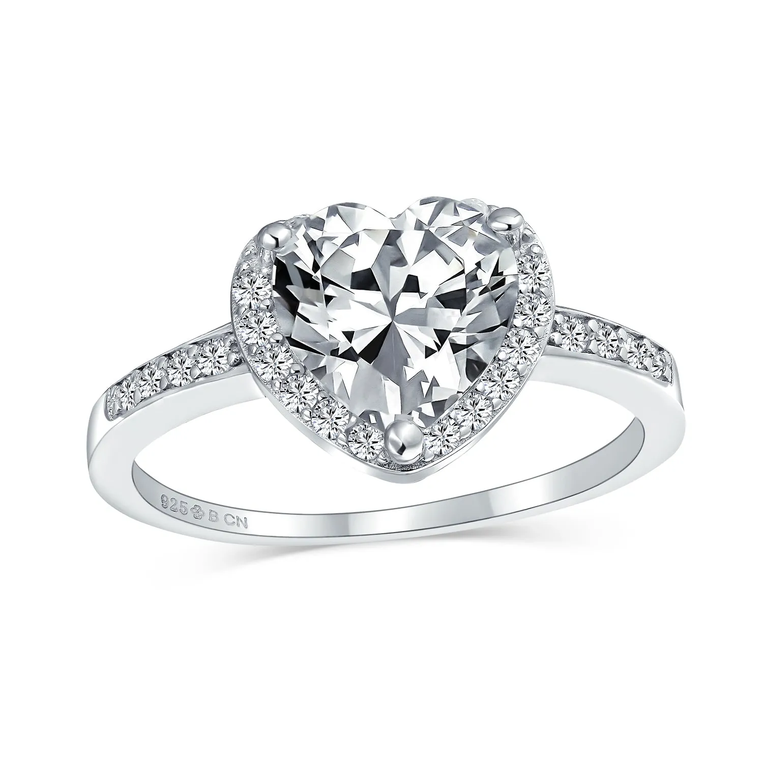 2CT AAA CZ Solitaire Heart Engagement Ring Band Ring Sterling Silver