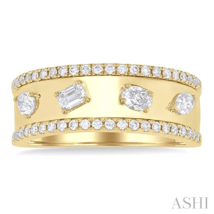 5/8 ctw 4-Stone Mixed Shape Diamond Wide Fashion Band in 14K Yellow Gold