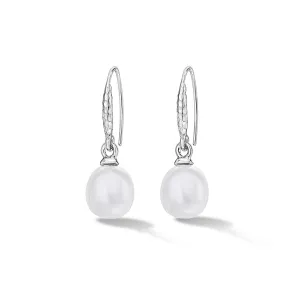 8mm Oval White Luna Pearl Drop Earrings