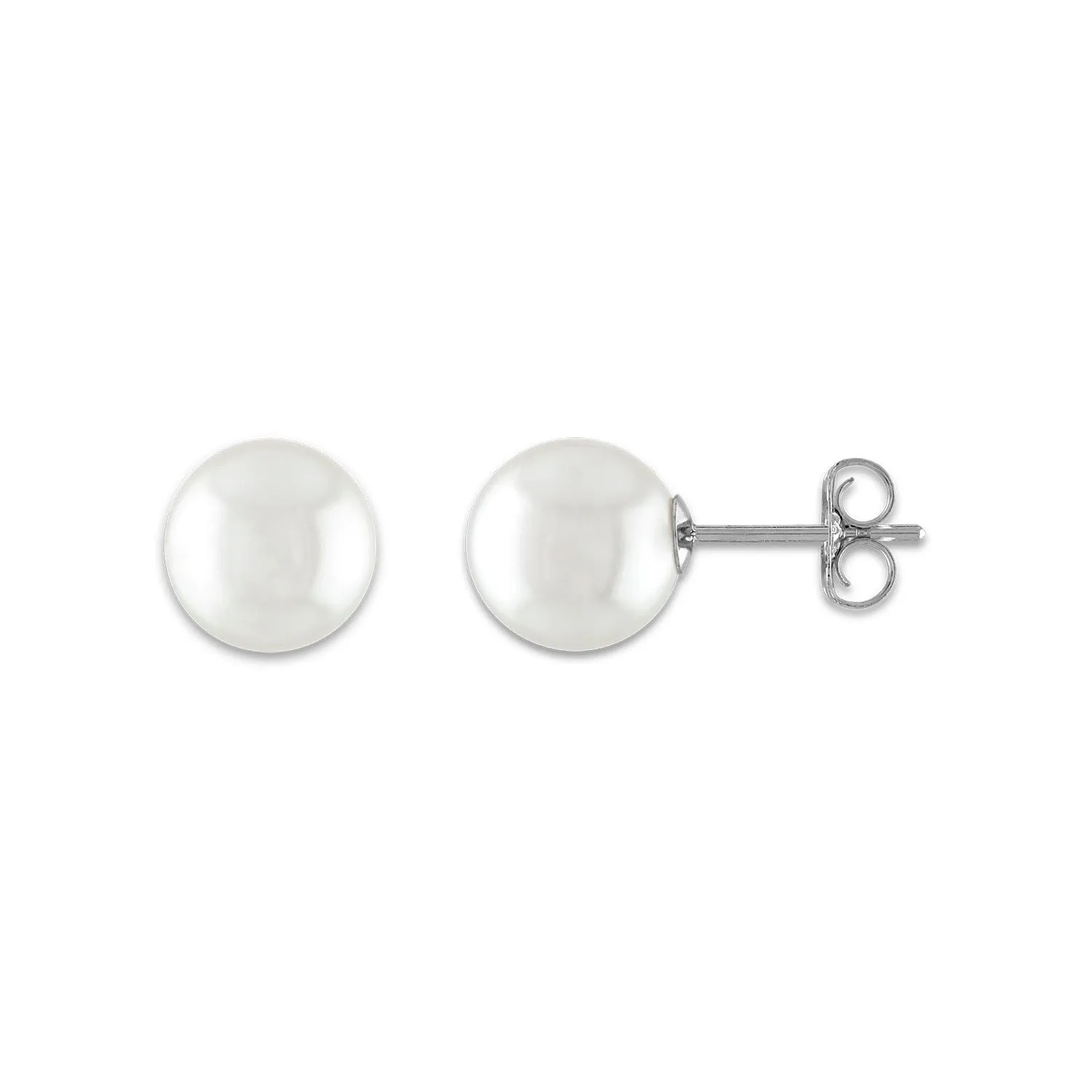 8MM Round Shell Pearl Stud Earrings in Sterling Silver