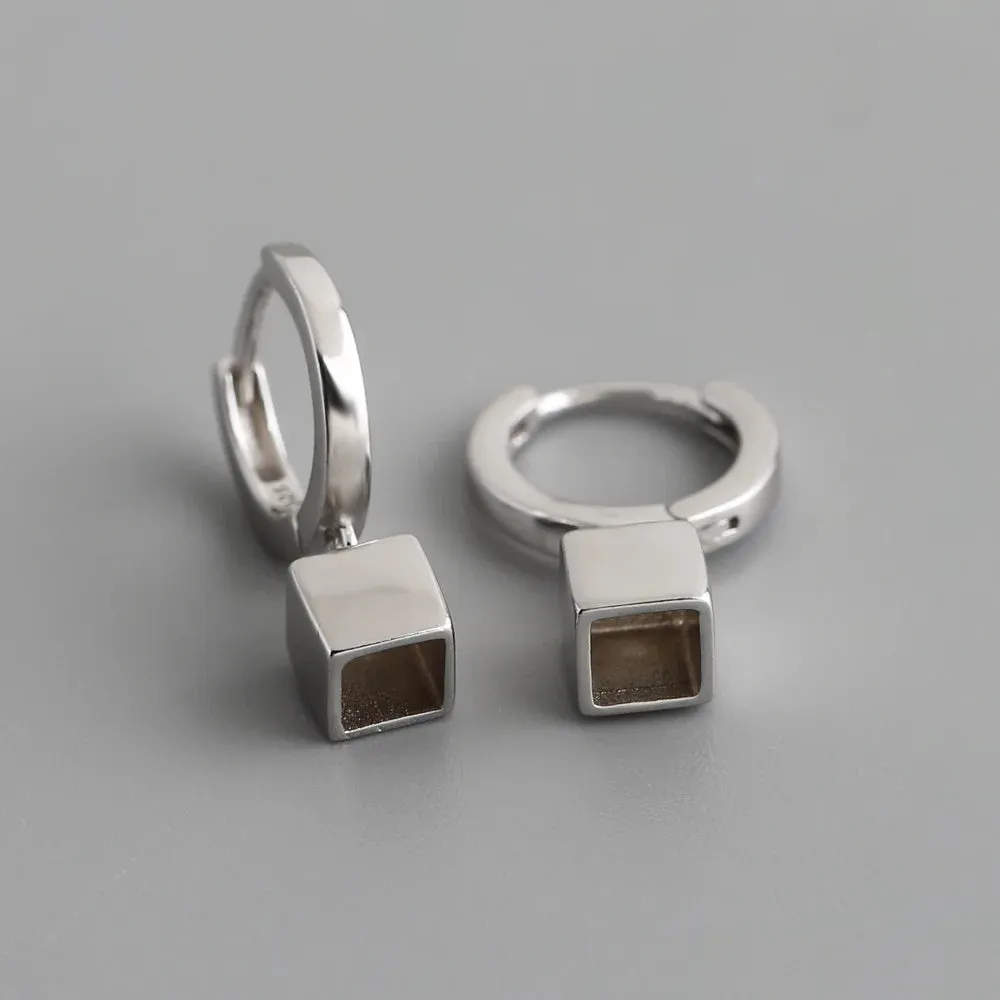 925 Sterling Silver Earrings Charm Jewelry - Drop Square - MD404