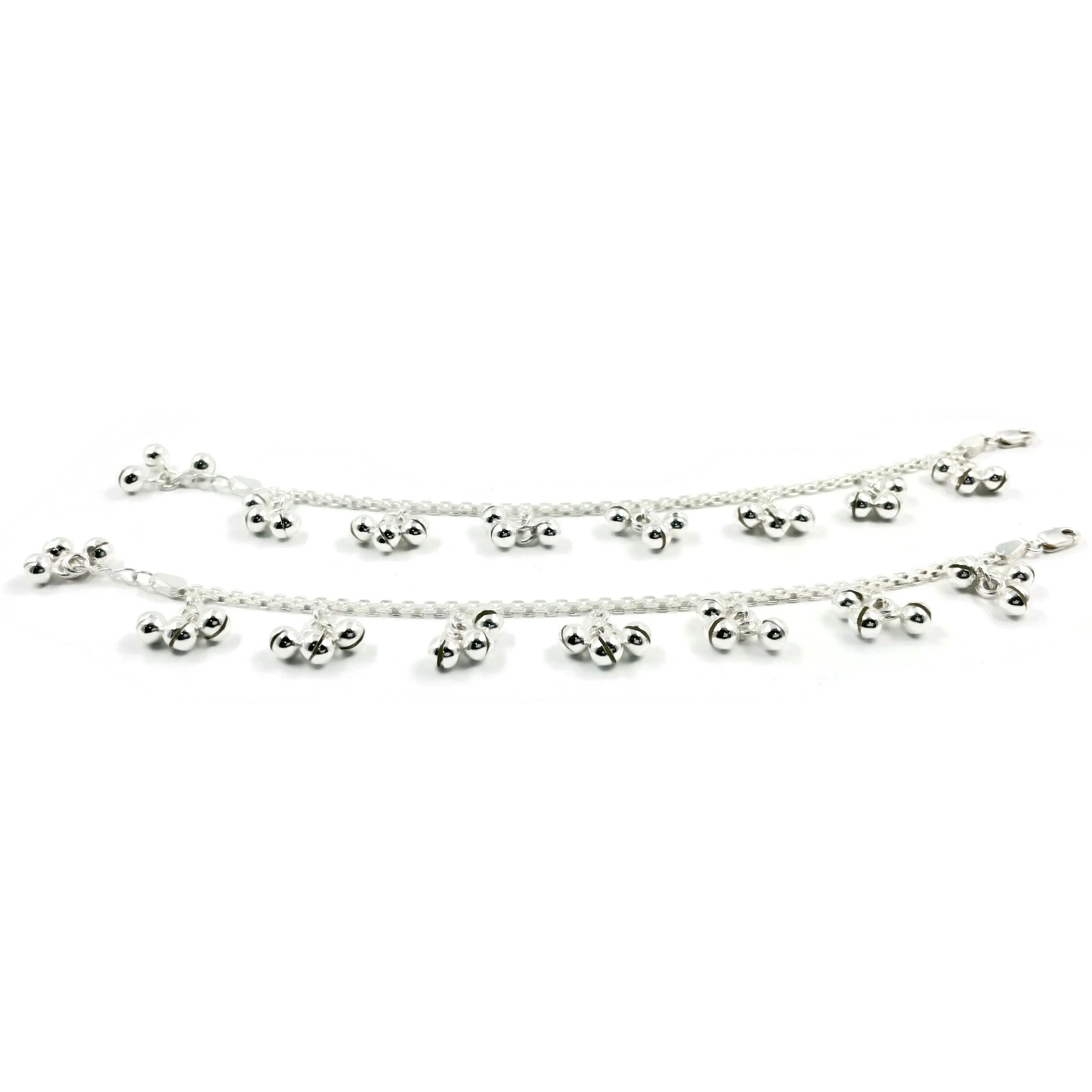 925 Sterling Silver Kids 3mm Mat Chain Designer Bell Anklet - Style#03