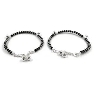 925 Sterling Silver Kids Black Beads Najariya Anklet - Style#02